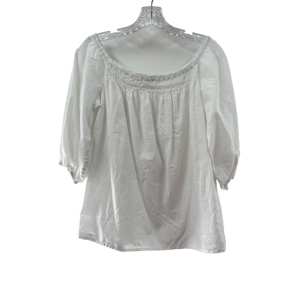 Trina Turk Womens White 100% Cotton Scoop Neck 3/4 Sleeve Blouse Size M